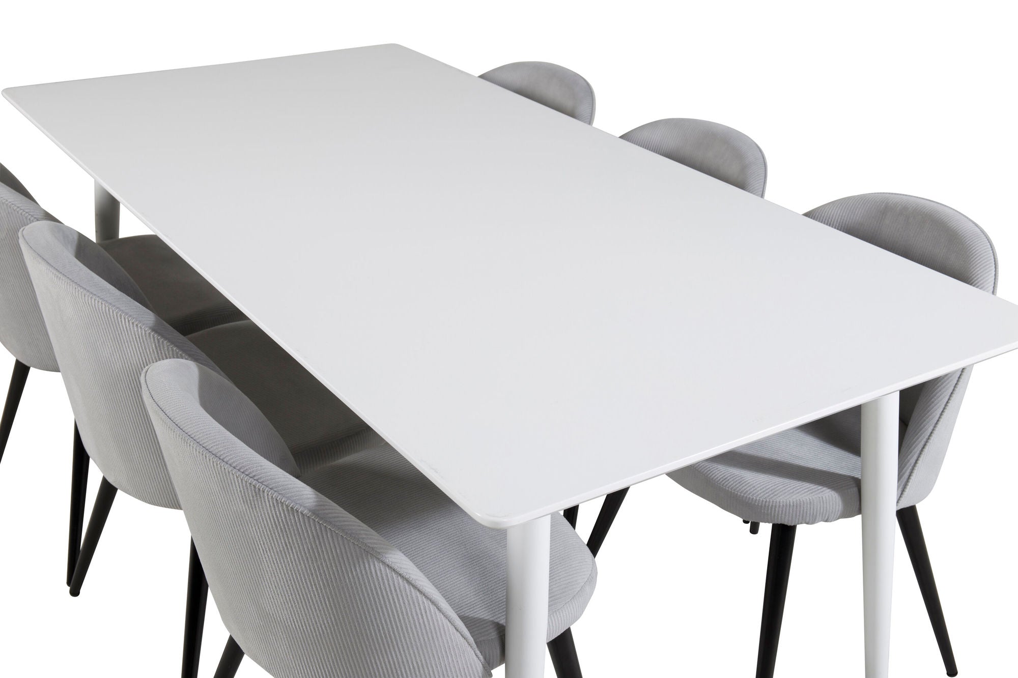 Venture Home Polar spisebord 180 cm - White top / White Legs+Velvet Spisebordsstol Corduroy - Light Grey / Black_6