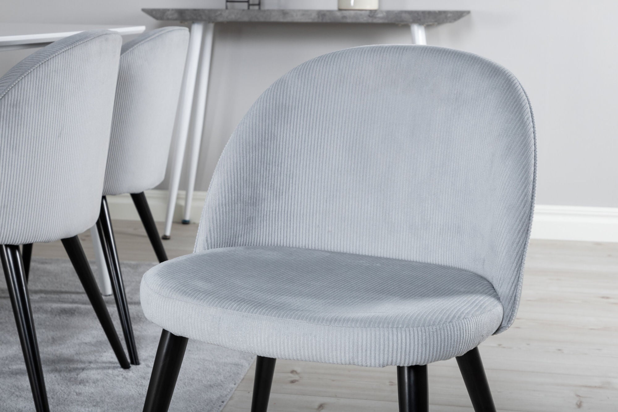 Venture Home Polar spisebord 180 cm - White top / White Legs+Velvet Spisebordsstol Corduroy - Light Grey / Black_6