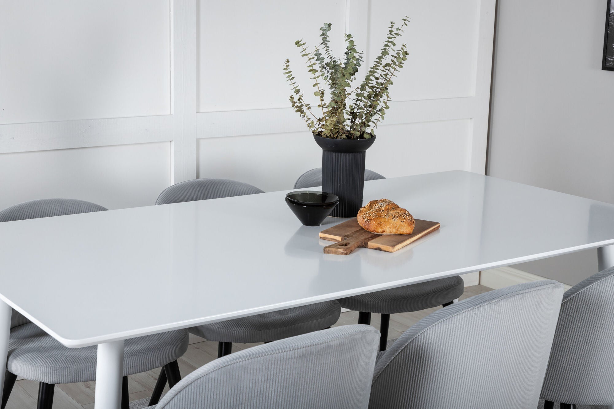 Venture Home Polar spisebord 180 cm - White top / White Legs+Velvet Spisebordsstol Corduroy - Light Grey / Black_6