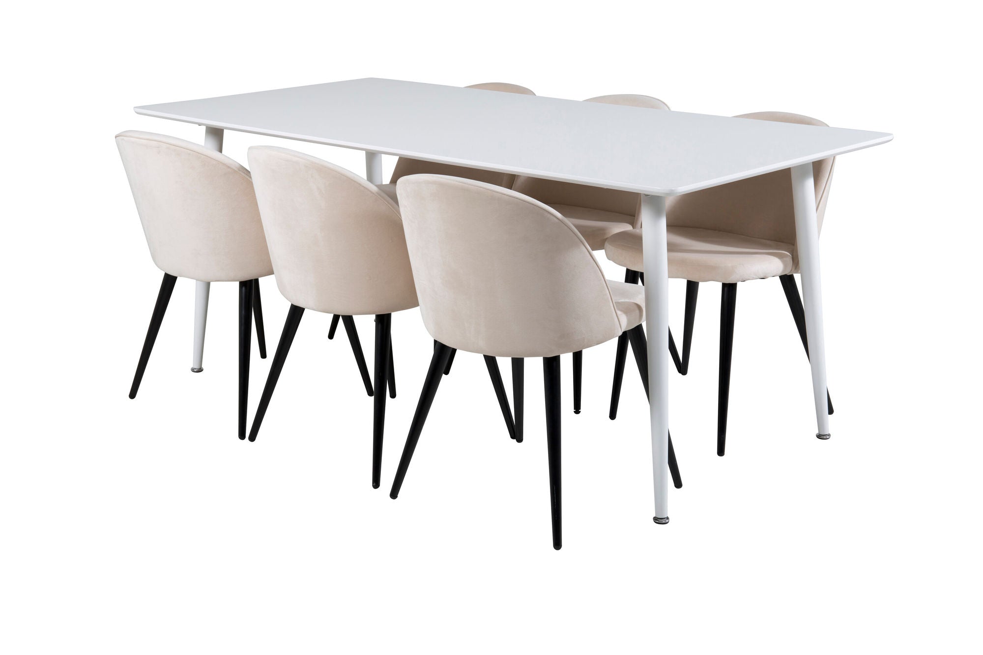 Venture Home Polar spisebord 180 cm - White top / White Legs+Velvet Spisebordsstol - Beige / Black_6