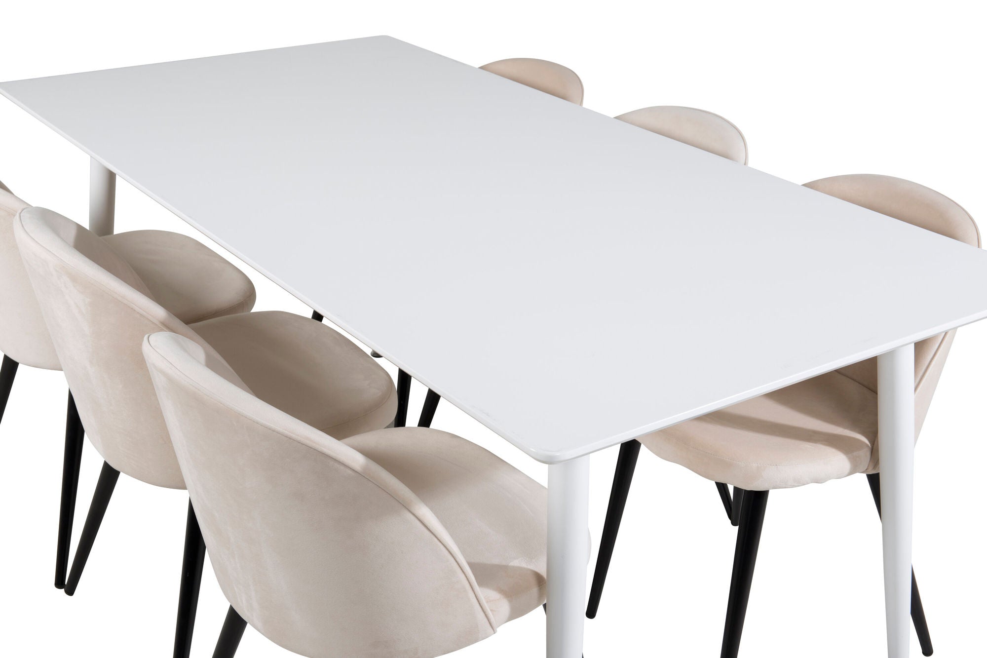 Venture Home Polar spisebord 180 cm - White top / White Legs+Velvet Spisebordsstol - Beige / Black_6