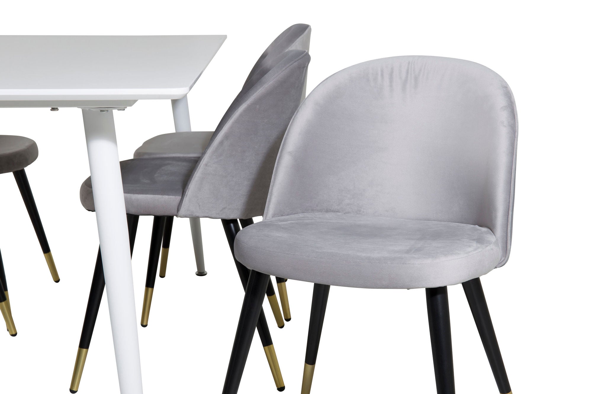 Venture Home Polar spisebord 180 cm - White top / White Legs+Velvet Spisebordsstol Brass - Light Grey / Black_6