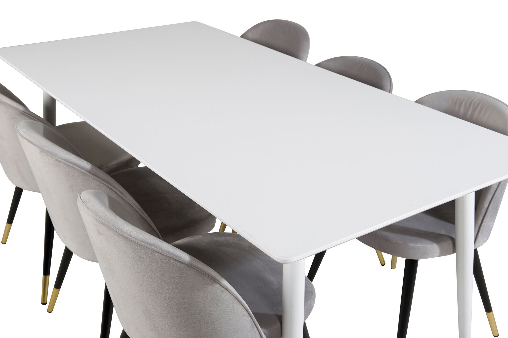Venture Home Polar spisebord 180 cm - White top / White Legs+Velvet Spisebordsstol Brass - Light Grey / Black_6
