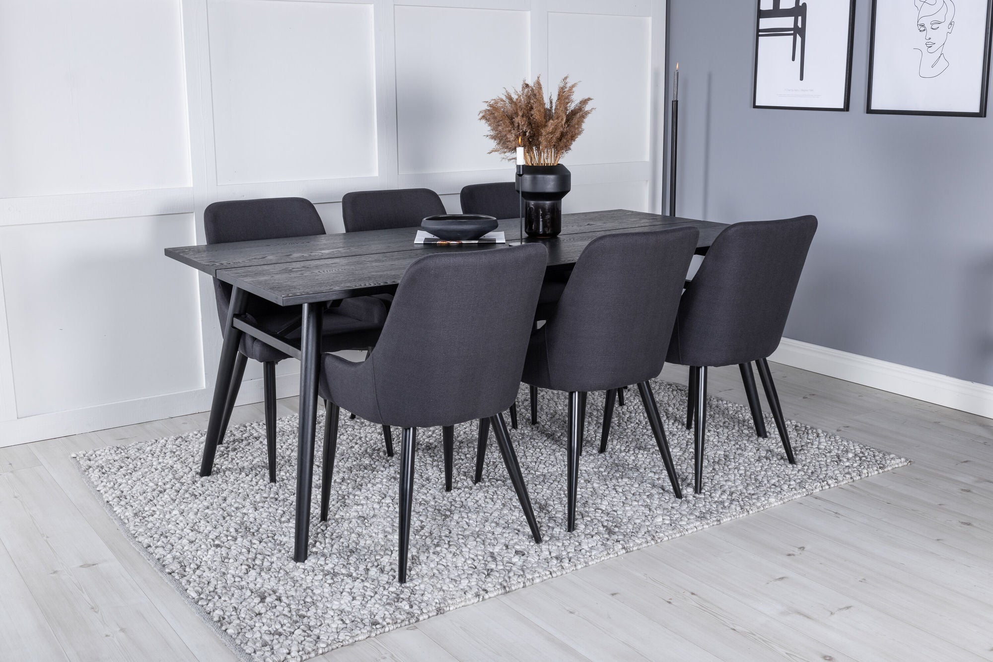 Venture Home Sleek Extentionbord Black Brushed - 195*95+Plaza Spisebordsstol - Black Legs - Black Fabric_6