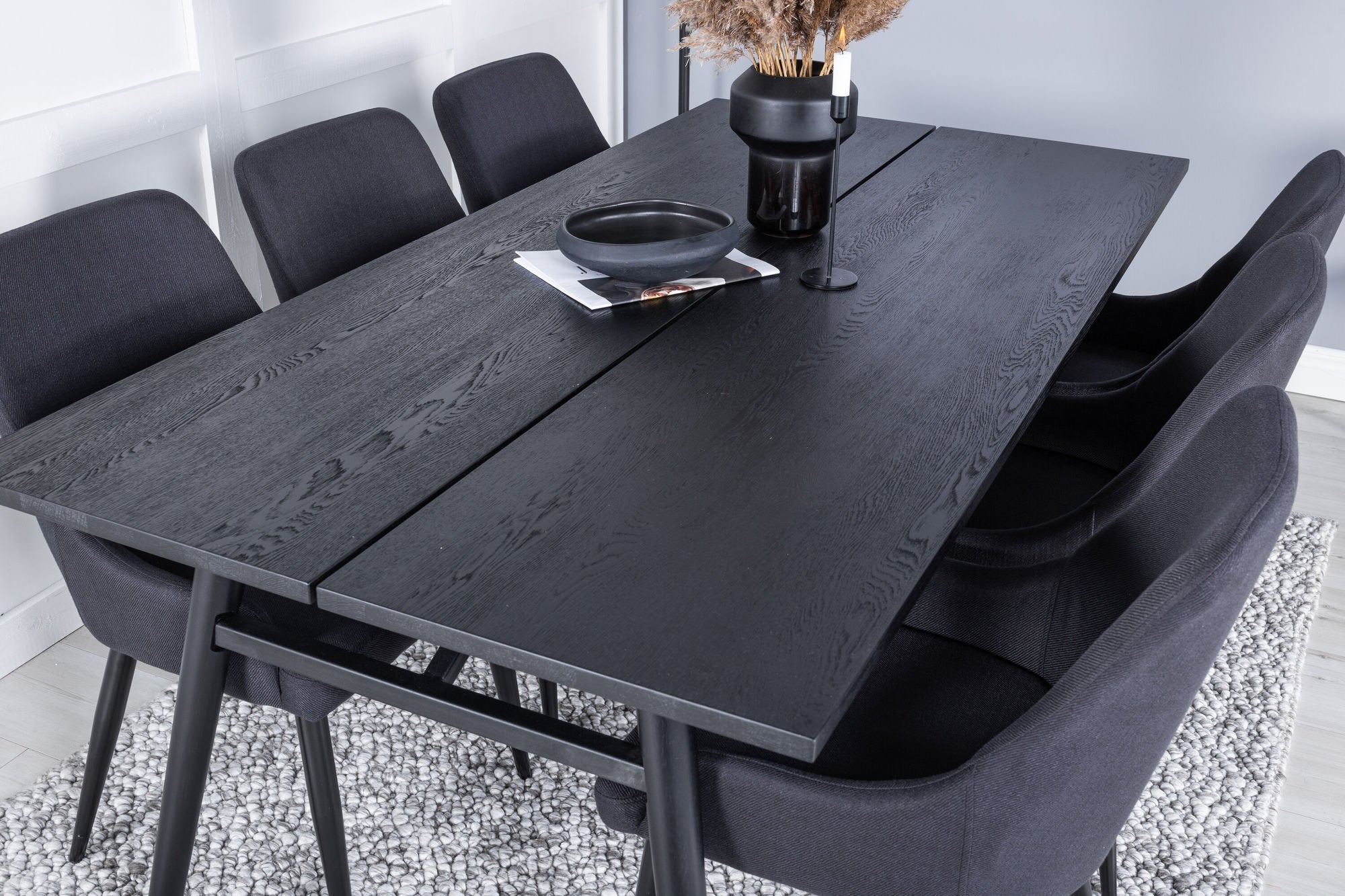 Venture Home Sleek Extentionbord Black Brushed - 195*95+Plaza Spisebordsstol - Black Legs - Black Fabric_6