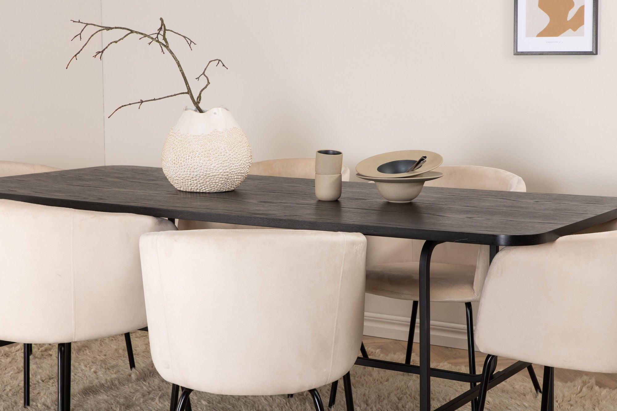 Venture Home Uno spisebord - Black / Black Veneer+Berit stol - Black / Beige Velvet_6
