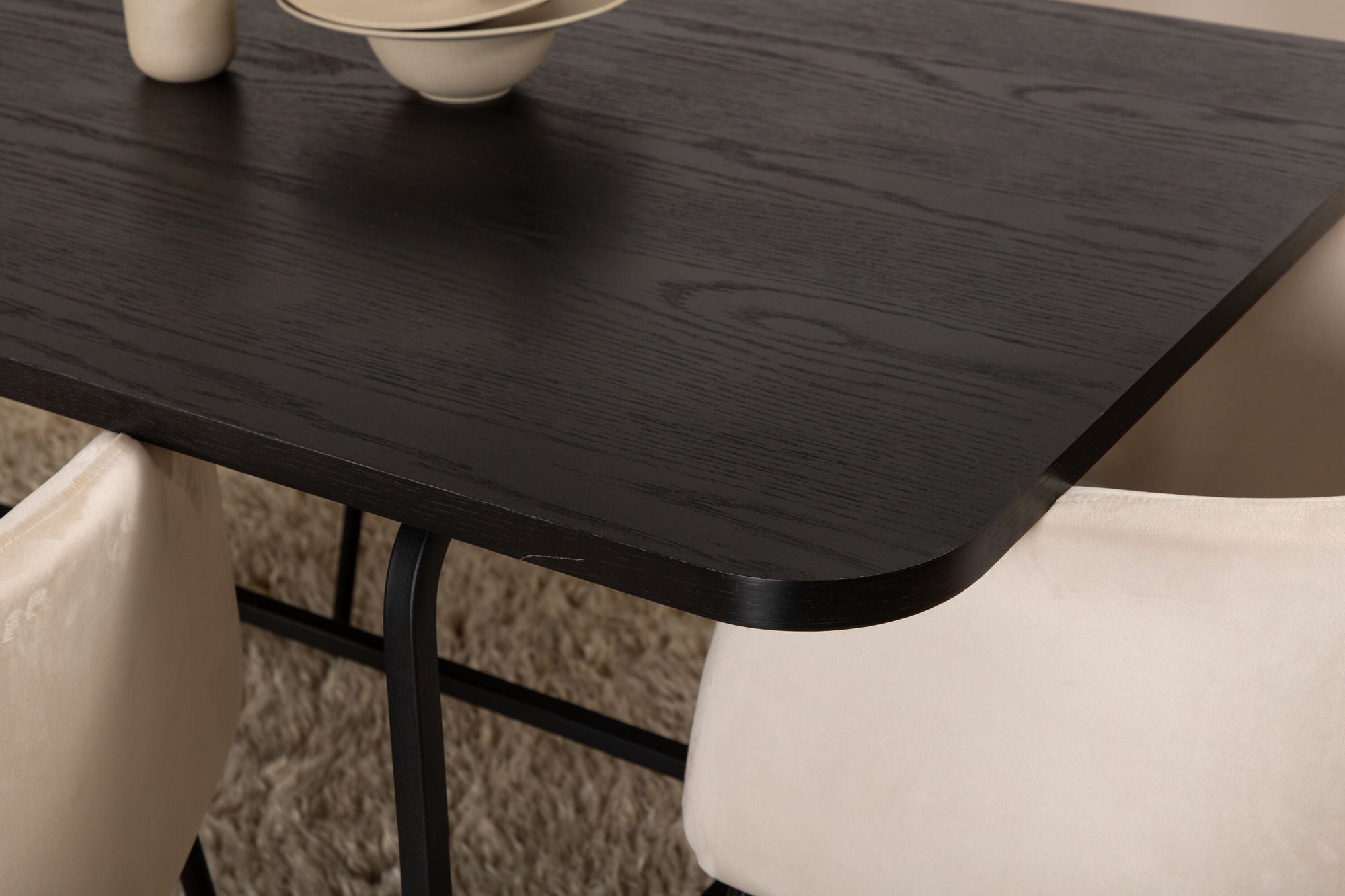 Venture Home Uno spisebord - Black / Black Veneer+Berit stol - Black / Beige Velvet_6