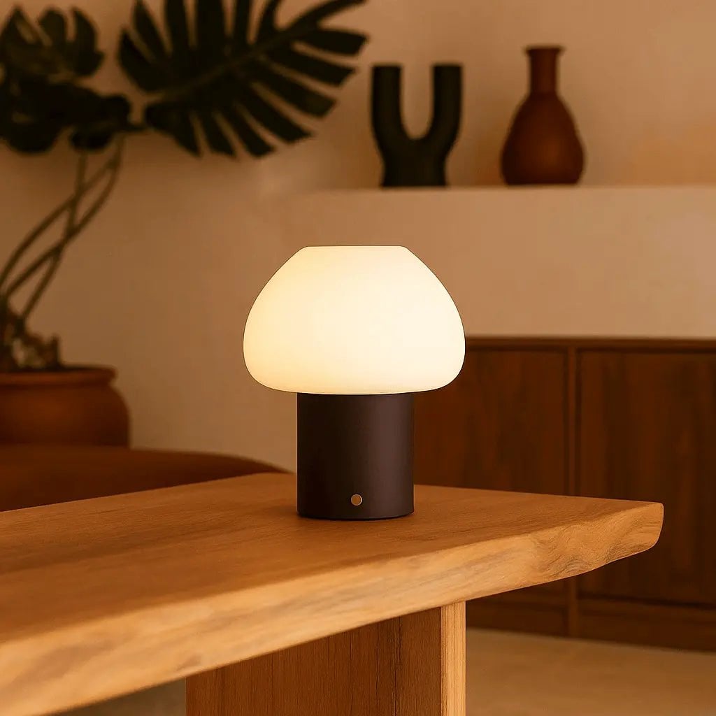 Fynn Mørkebrun genopladelig træ bordlampe