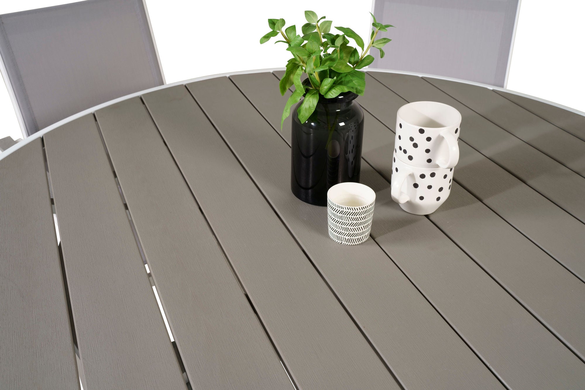 Venture Home Parma spisebord ø140 - White Alu / Grey Aintwood+Parma Arm stol (stackable)