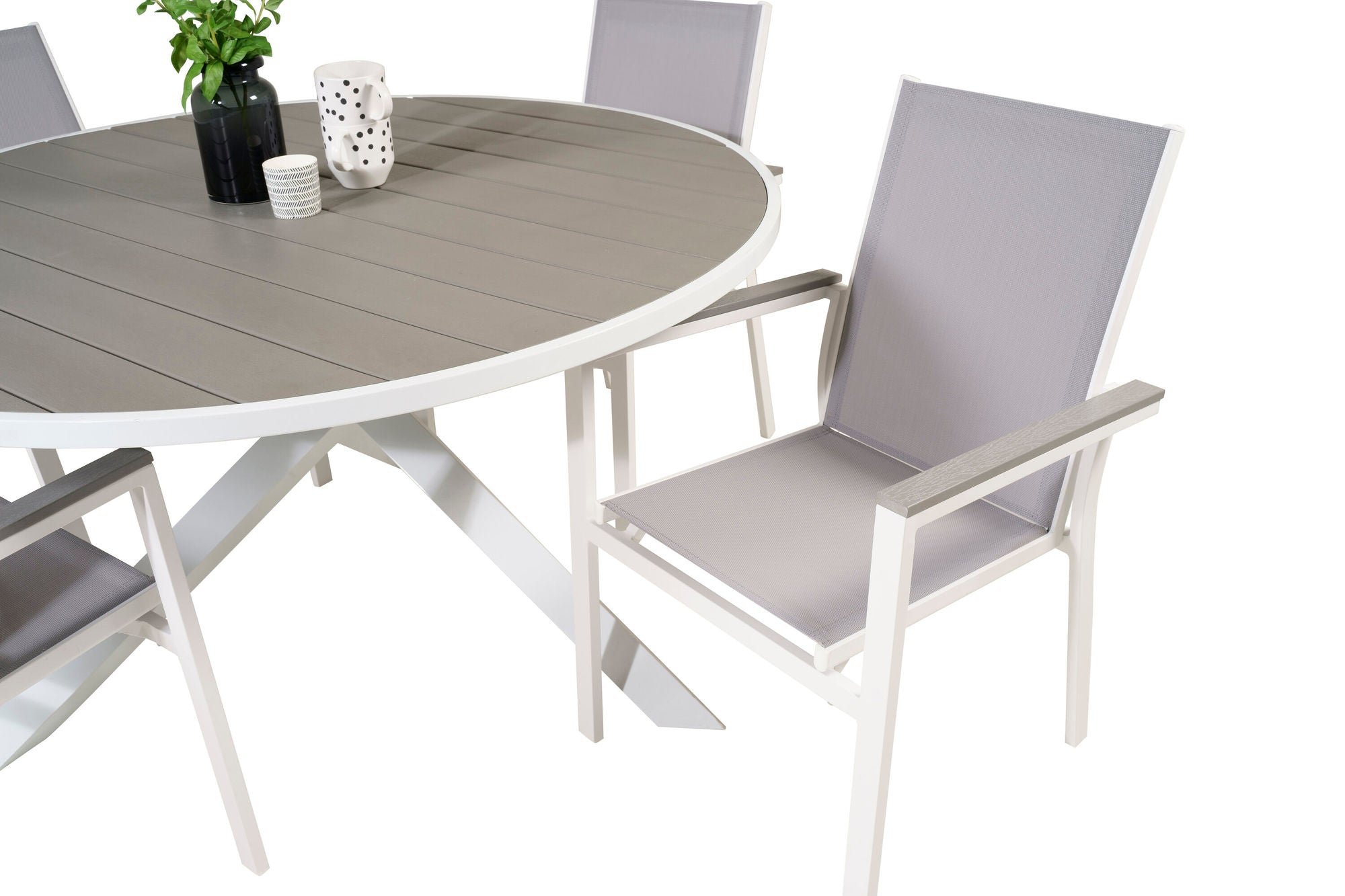 Venture Home Parma spisebord ø140 - White Alu / Grey Aintwood+Parma Arm stol (stackable)