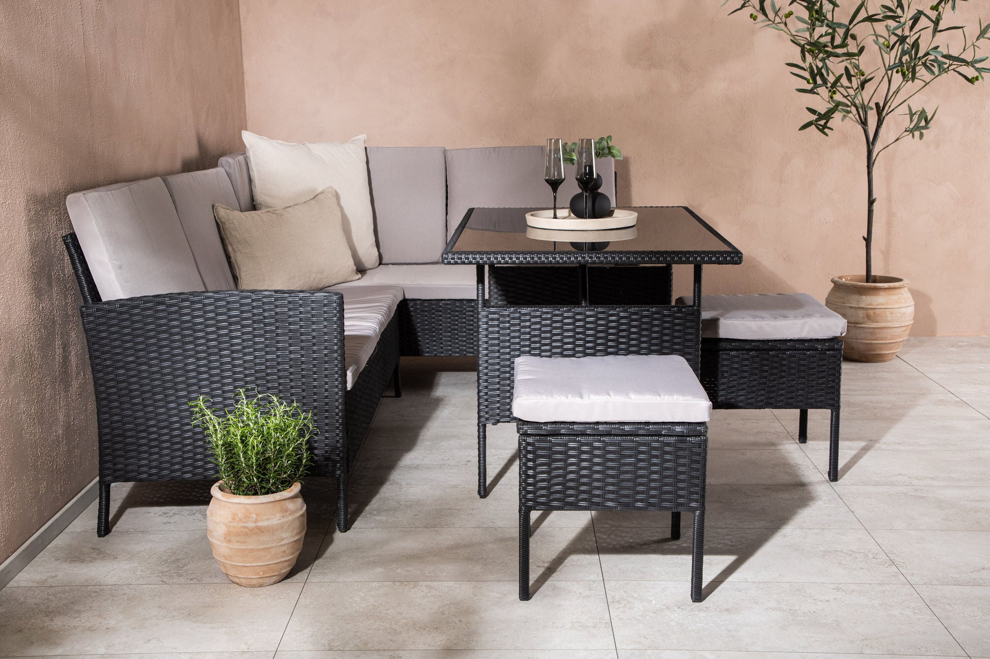 Venture Home Knock - hjørne Sofa- Black/Grey - Wicker -