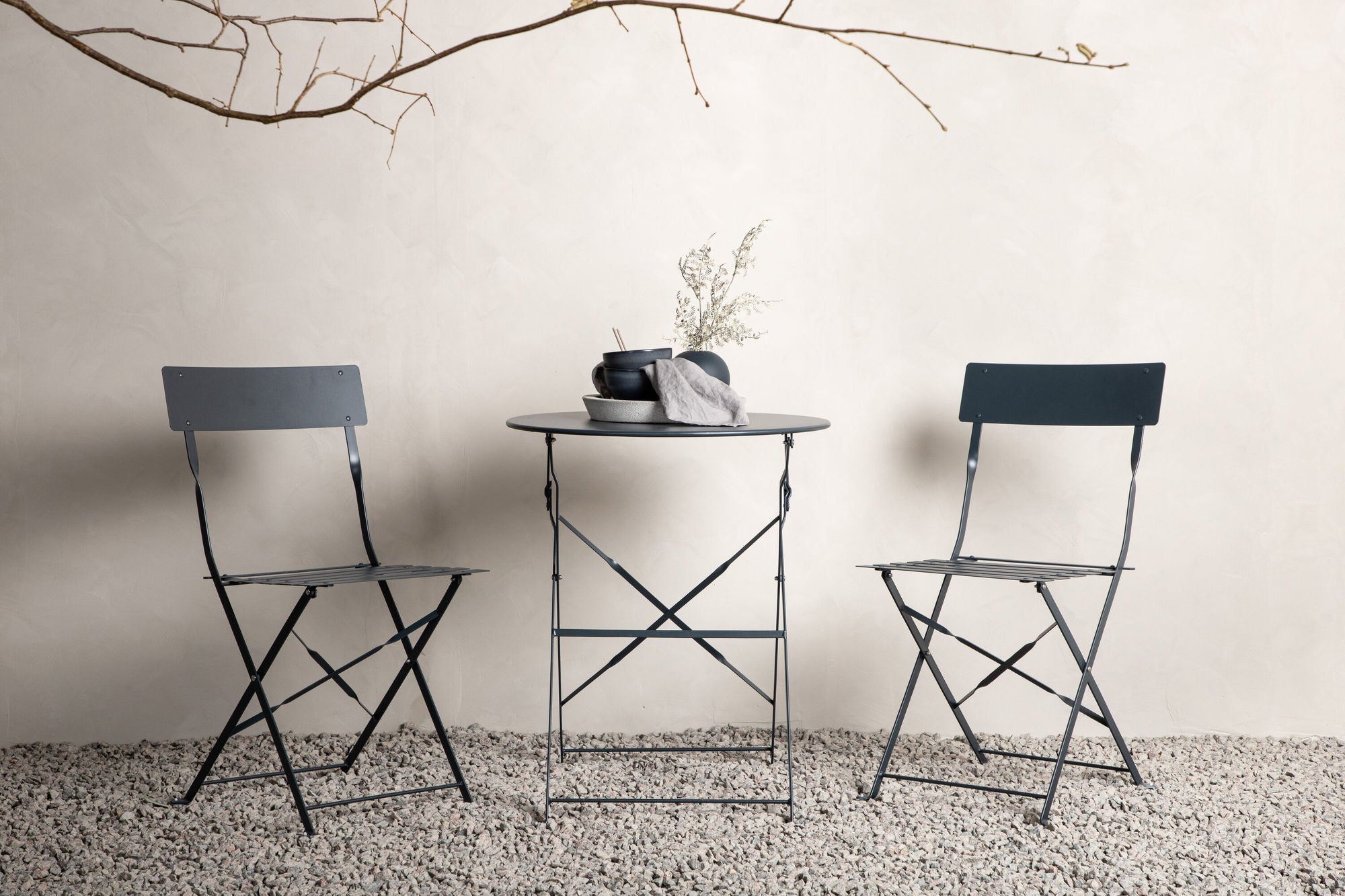 Venture Home Marseille Foldable steel bistro set  - Dark grey