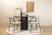 Venture Home Marbs rund spisebord - Black / Black Glass Marble+Kenth stol - Black / Light Grey Velvet_4