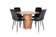 Venture Home Bianca rund spisebord - Walnut / Black Veneer+Windu Lyx stol - Black / Black Velvet_4