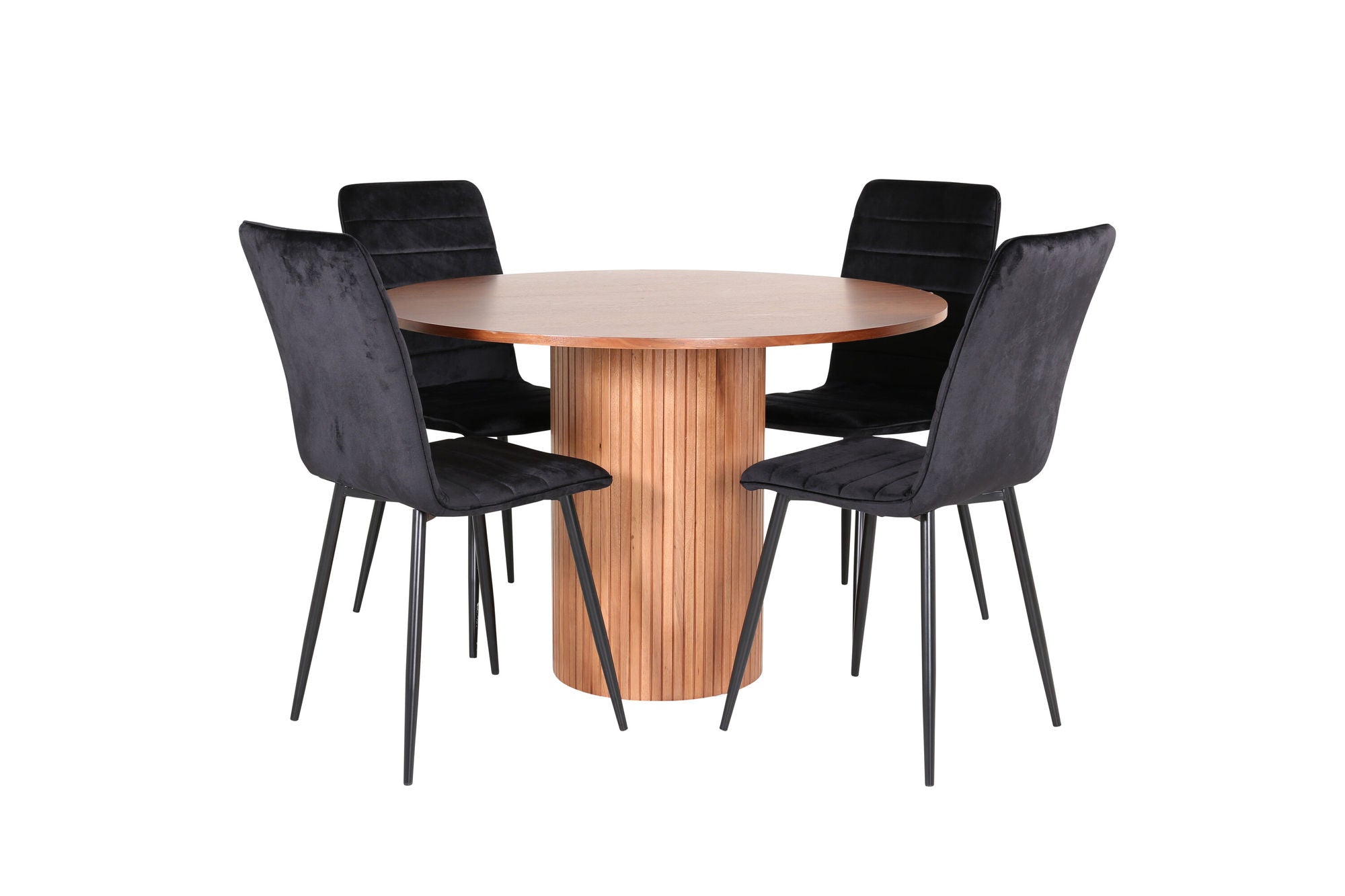 Venture Home Bianca rund spisebord - Walnut / Black Veneer+Windu Lyx stol - Black / Black Velvet_4