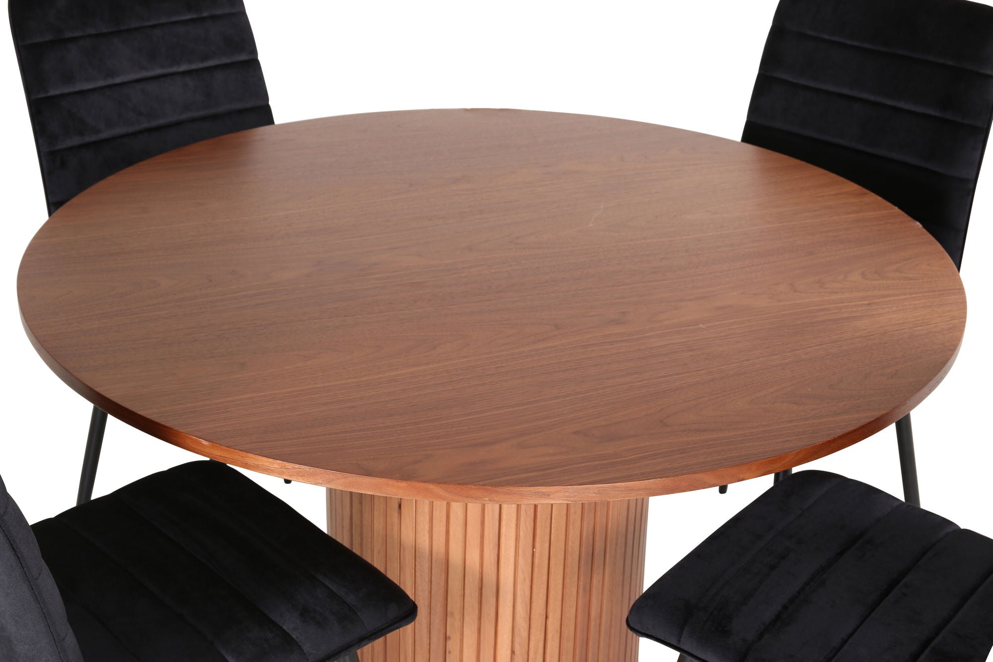 Venture Home Bianca rund spisebord - Walnut / Black Veneer+Windu Lyx stol - Black / Black Velvet_4