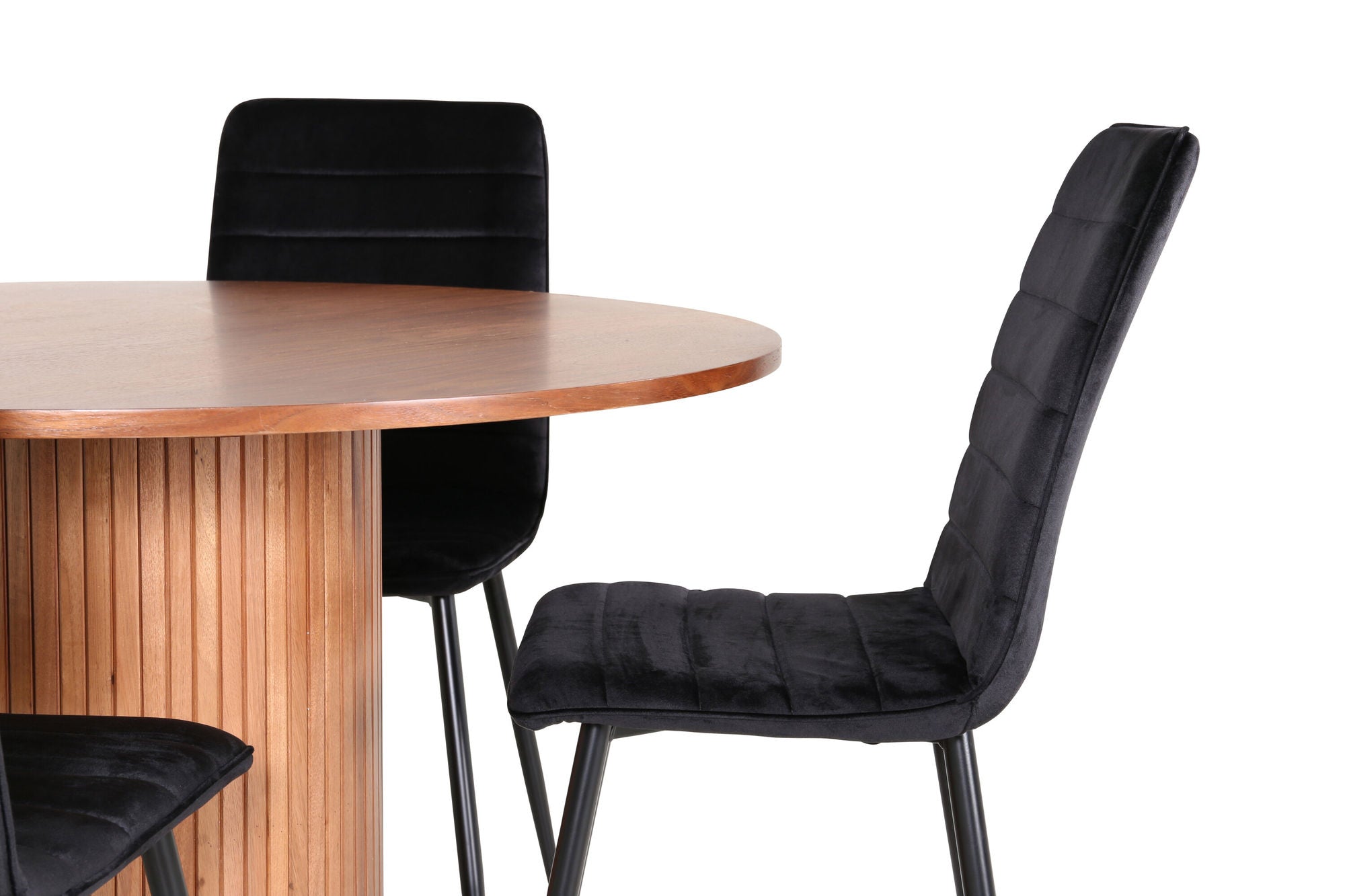 Venture Home Bianca rund spisebord - Walnut / Black Veneer+Windu Lyx stol - Black / Black Velvet_4
