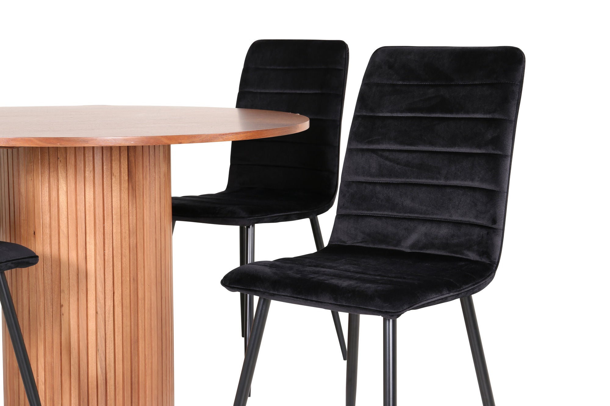 Venture Home Bianca rund spisebord - Walnut / Black Veneer+Windu Lyx stol - Black / Black Velvet_4