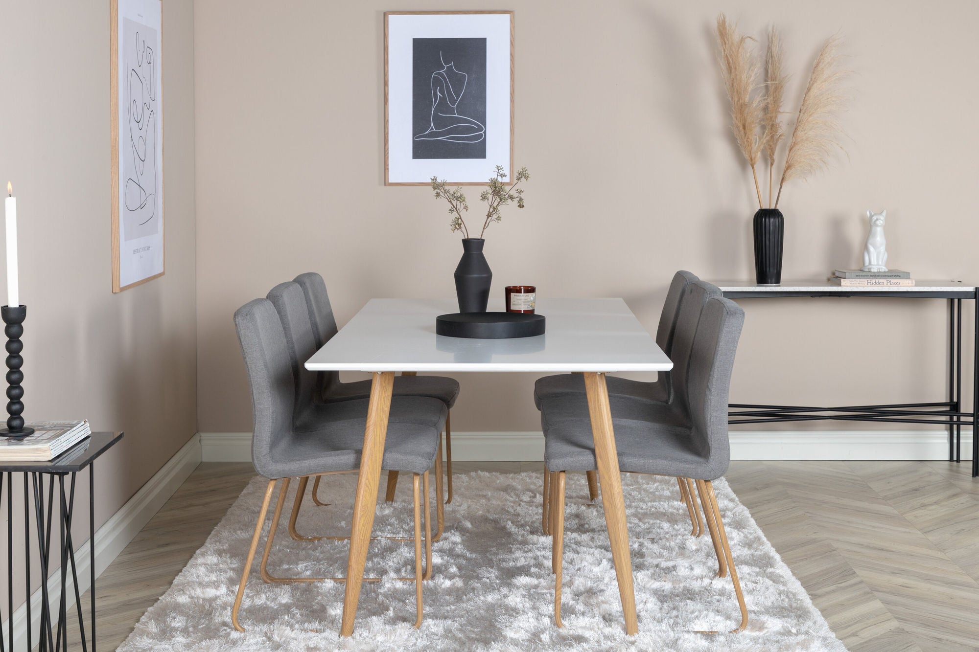 Venture Home Polar Matbord - Ek-Look / Vit- 180*90*H75 +Mace Matstol - Ek-Look / Mellangrå _6