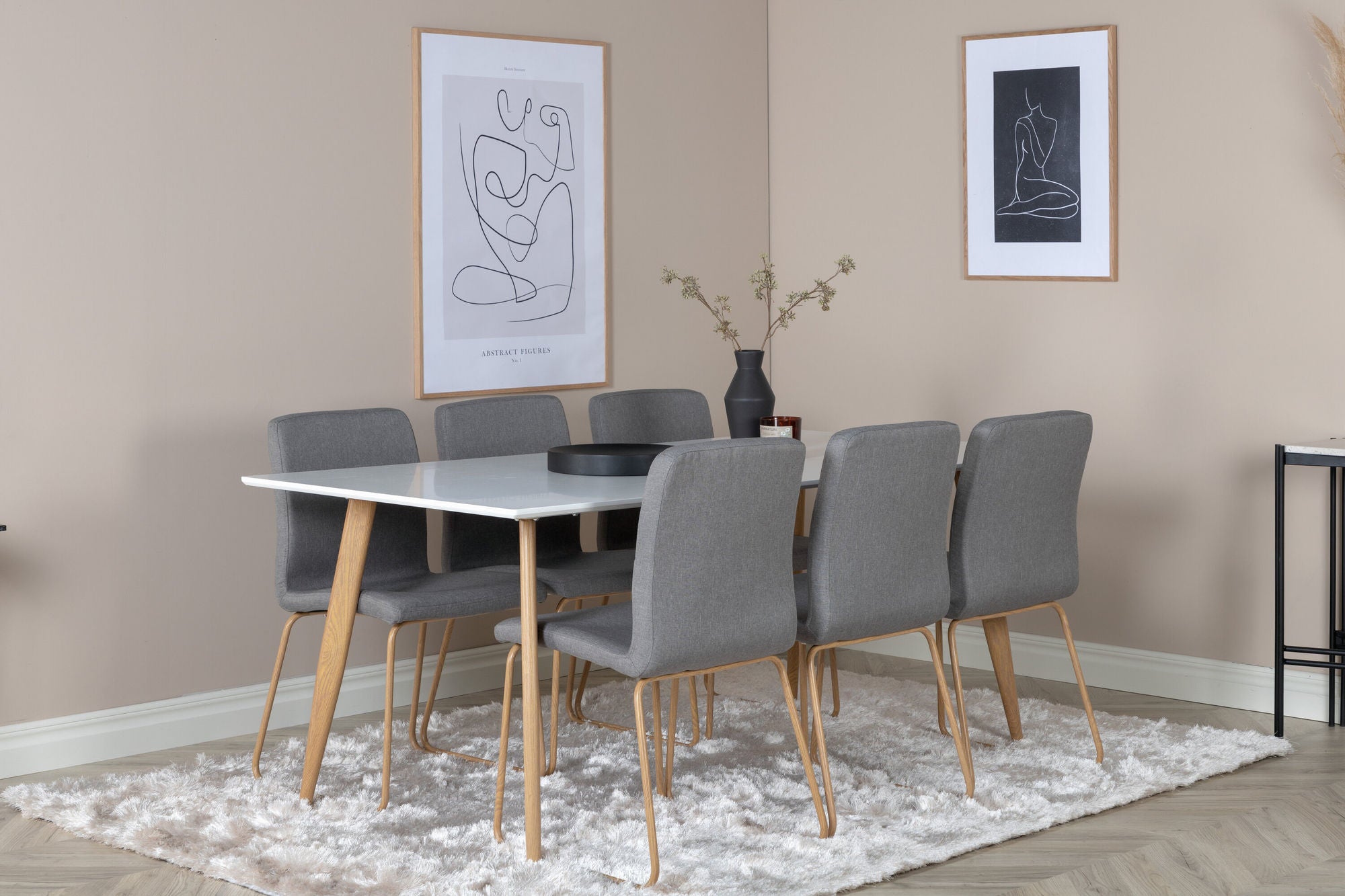 Venture Home Polar Matbord - Ek-Look / Vit- 180*90*H75 +Mace Matstol - Ek-Look / Mellangrå _6
