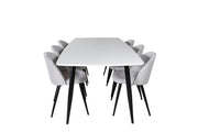 Venture Home Polar Elips Matbord - Svart / Vit - 240*100*H75 +Velvet Spisebordsstol - Black legs - Light GreyFabric _6