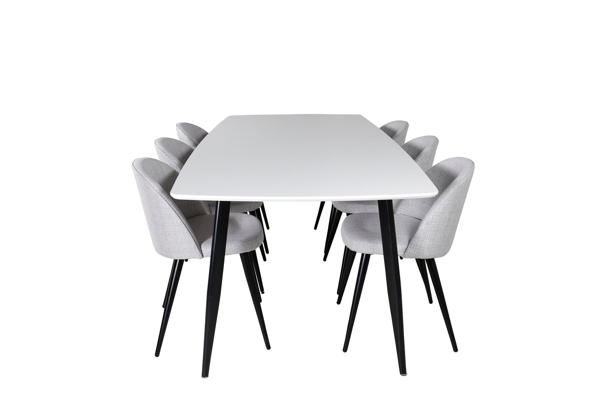 Venture Home Polar Elips Matbord - Svart / Vit - 240*100*H75 +Velvet Spisebordsstol - Black legs - Light GreyFabric _6