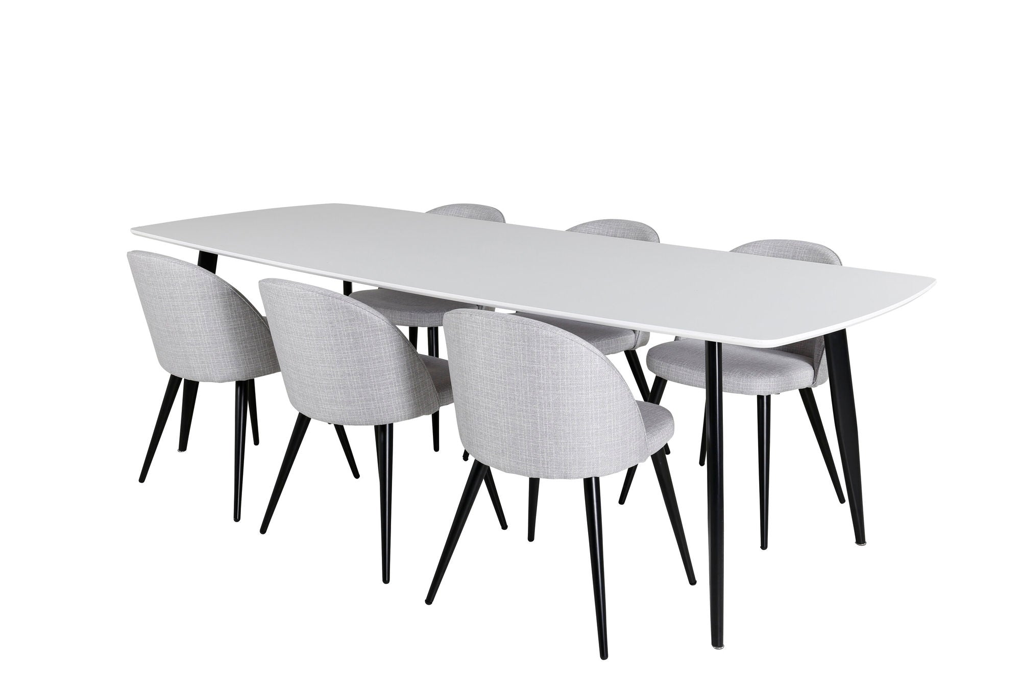 Venture Home Polar Elips Matbord - Svart / Vit - 240*100*H75 +Velvet Spisebordsstol - Black legs - Light GreyFabric _6