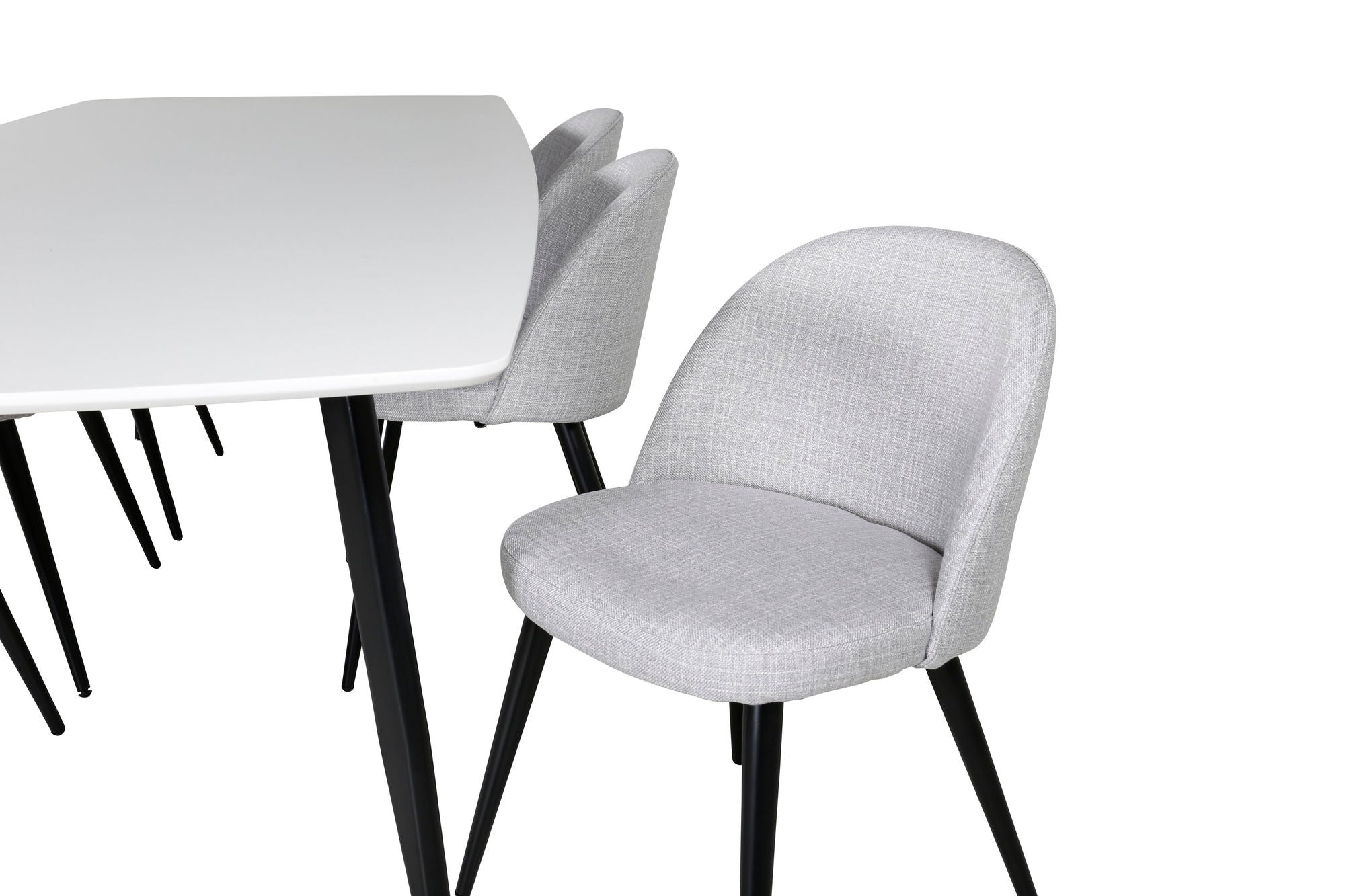 Venture Home Polar Elips Matbord - Svart / Vit - 240*100*H75 +Velvet Spisebordsstol - Black legs - Light GreyFabric _6