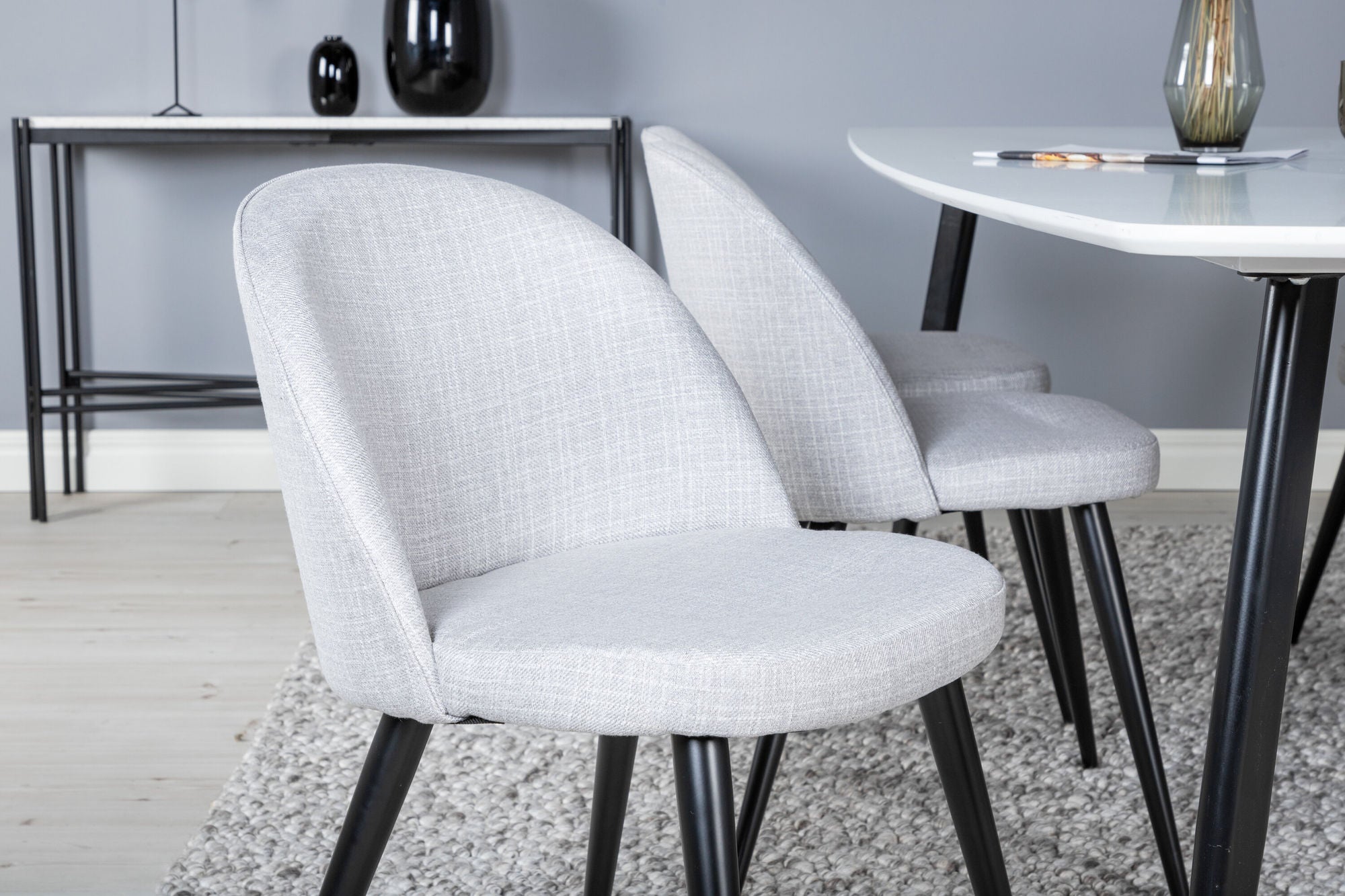 Venture Home Polar Elips Matbord - Svart / Vit - 240*100*H75 +Velvet Spisebordsstol - Black legs - Light GreyFabric _6