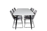 Venture Home Polar Elips Matbord - Svart / Vit - 240*100*H75 +Muce Spisebordsstol - Black Legs - Grey Velvet _6