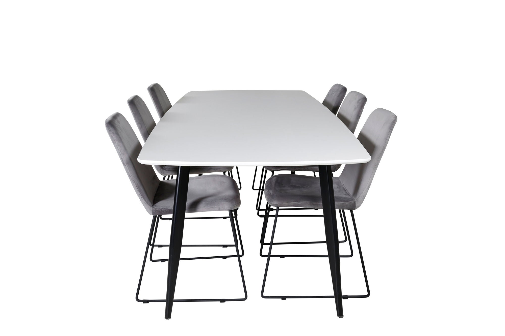 Venture Home Polar Elips Matbord - Svart / Vit - 240*100*H75 +Muce Spisebordsstol - Black Legs - Grey Velvet _6