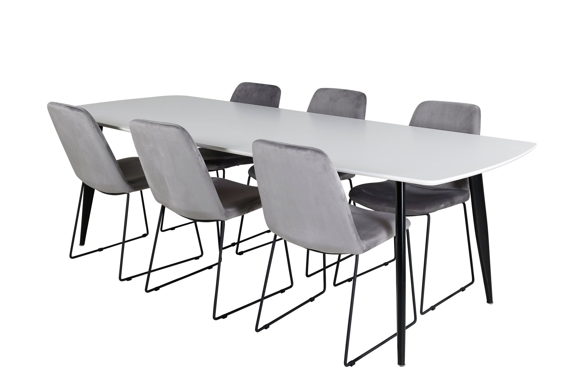 Venture Home Polar Elips Matbord - Svart / Vit - 240*100*H75 +Muce Spisebordsstol - Black Legs - Grey Velvet _6