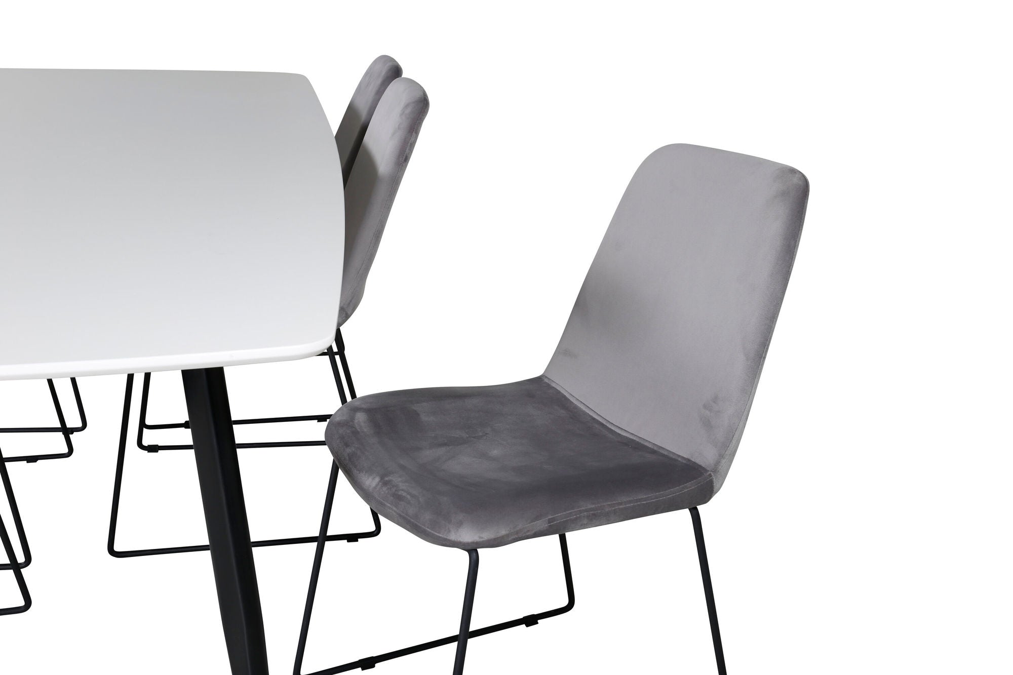 Venture Home Polar Elips Matbord - Svart / Vit - 240*100*H75 +Muce Spisebordsstol - Black Legs - Grey Velvet _6