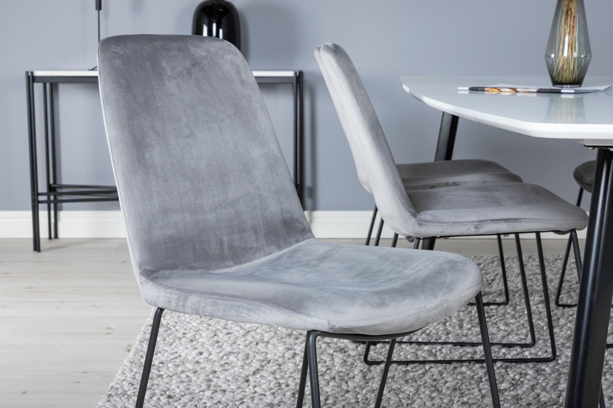 Venture Home Polar Elips Matbord - Svart / Vit - 240*100*H75 +Muce Spisebordsstol - Black Legs - Grey Velvet _6