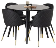 Venture Home Plaza Runt Matbord - Svart / Svart - ø100*H75 +Velvet dining chair brass w. stiches in back - Black / PU _4