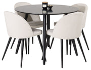 Venture Home Plaza Runt Matbord - Svart / Svart - ø100*H75 +Velvet Spisebordsstol - Black Legs / Beige Corduroy _4