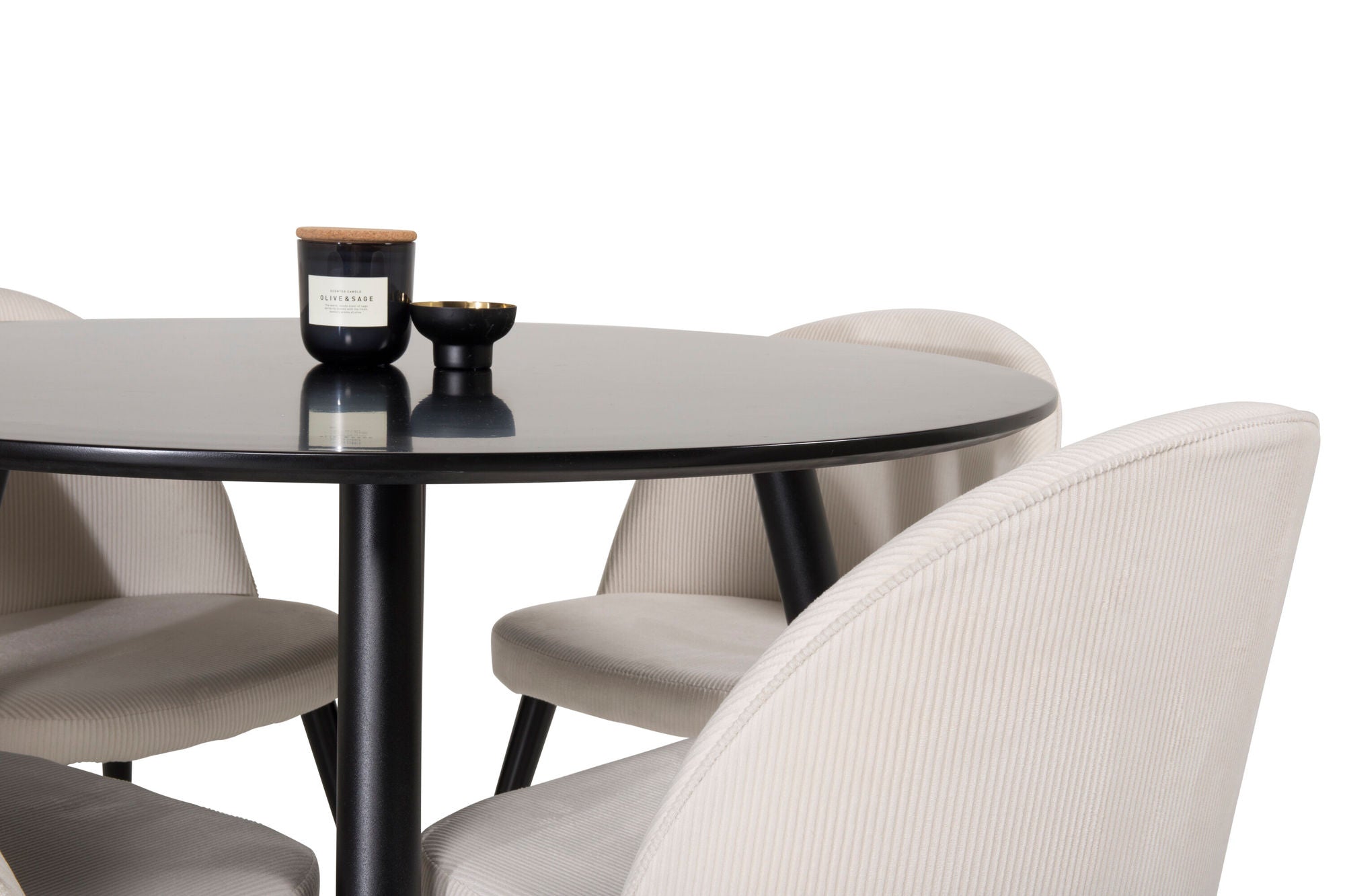 Venture Home Plaza Runt Matbord - Svart / Svart - ø100*H75 +Velvet Spisebordsstol - Black Legs / Beige Corduroy _4