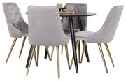 Venture Home Plaza Runt Matbord - Svart / Svart - ø100*H75 +Velvet Deluxe Spisebordsstol - Brushed brass leg / Light Grey Velvet _4
