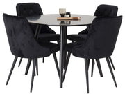 Venture Home Plaza Runt Matbord - Svart / Svart - ø100*H75 +Velvet Deluxe Spisebordsstol - Black legs / Black velvet _4