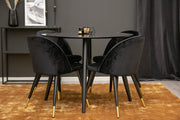 Venture Home Plaza Runt Matbord - Svart / Svart - ø100*H75 +Velvet Spisebordsstol Brass - Black / Black _4