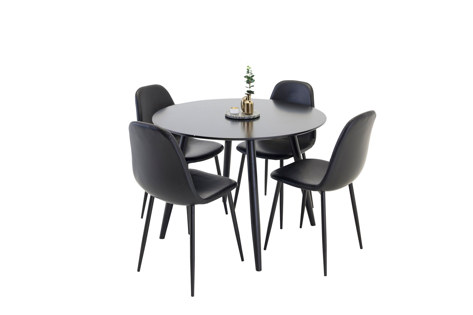 Venture Home Plaza Runt Matbord - Svart / Svart - ø100*H75 +Polar Spisebordsstol Black PU _4