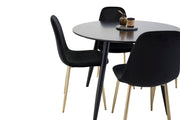 Venture Home Plaza Runt Matbord - Svart / Svart - ø100*H75 +Polar stol - Black Velvet / Matt brass leg _4