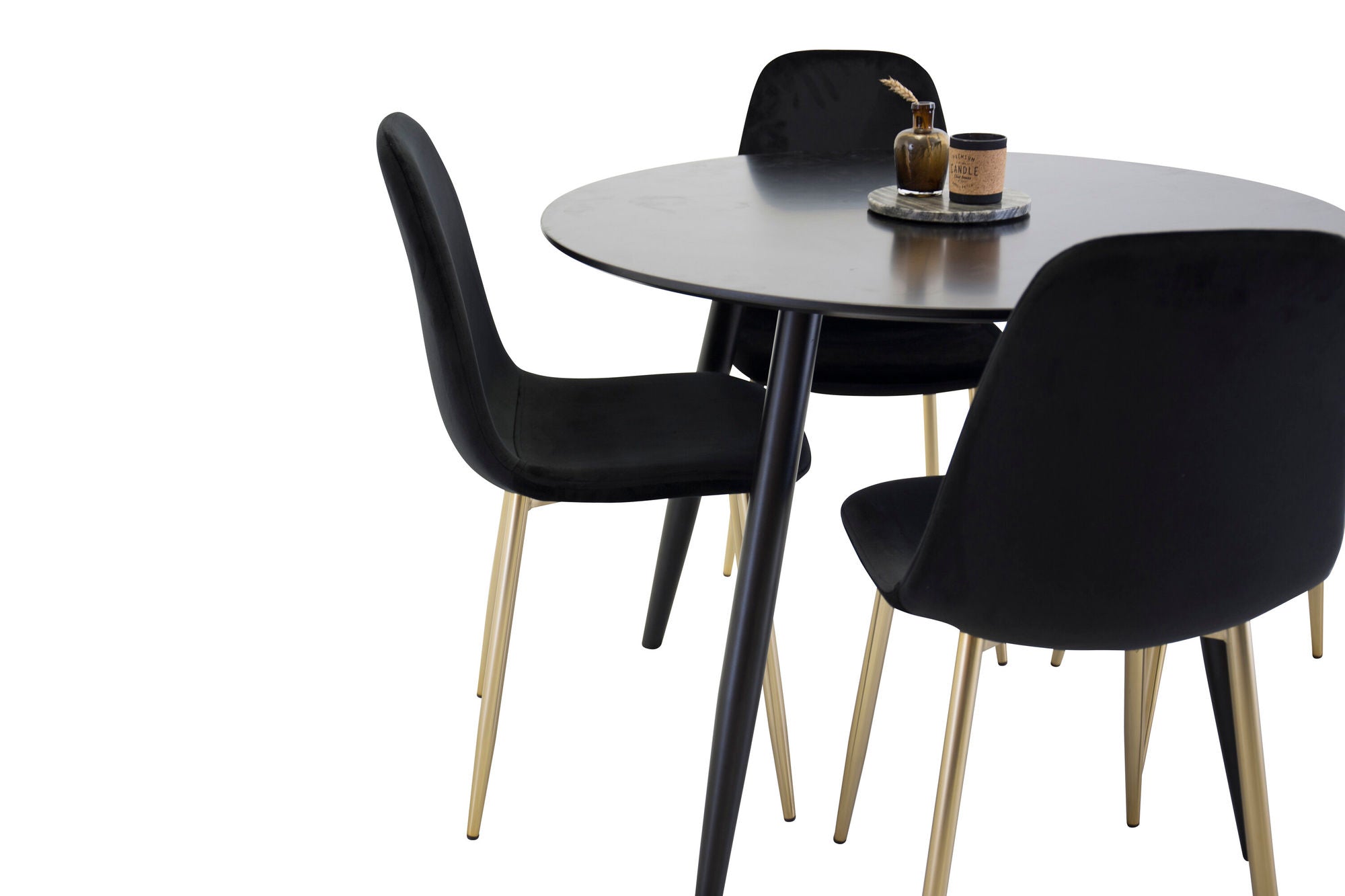 Venture Home Plaza Runt Matbord - Svart / Svart - ø100*H75 +Polar stol - Black Velvet / Matt brass leg _4