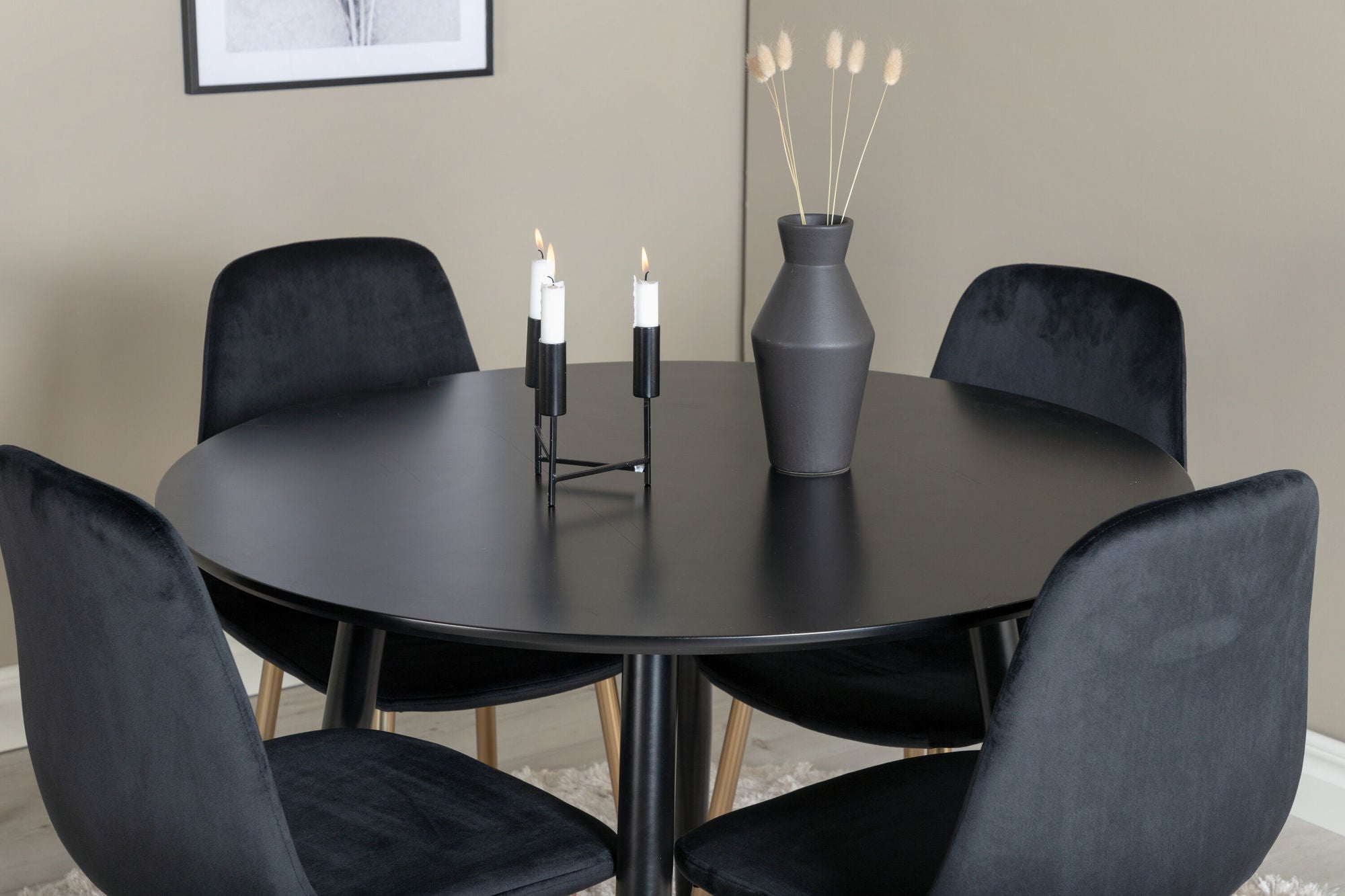 Venture Home Plaza Runt Matbord - Svart / Svart - ø100*H75 +Polar stol - Black Velvet / Matt brass leg _4