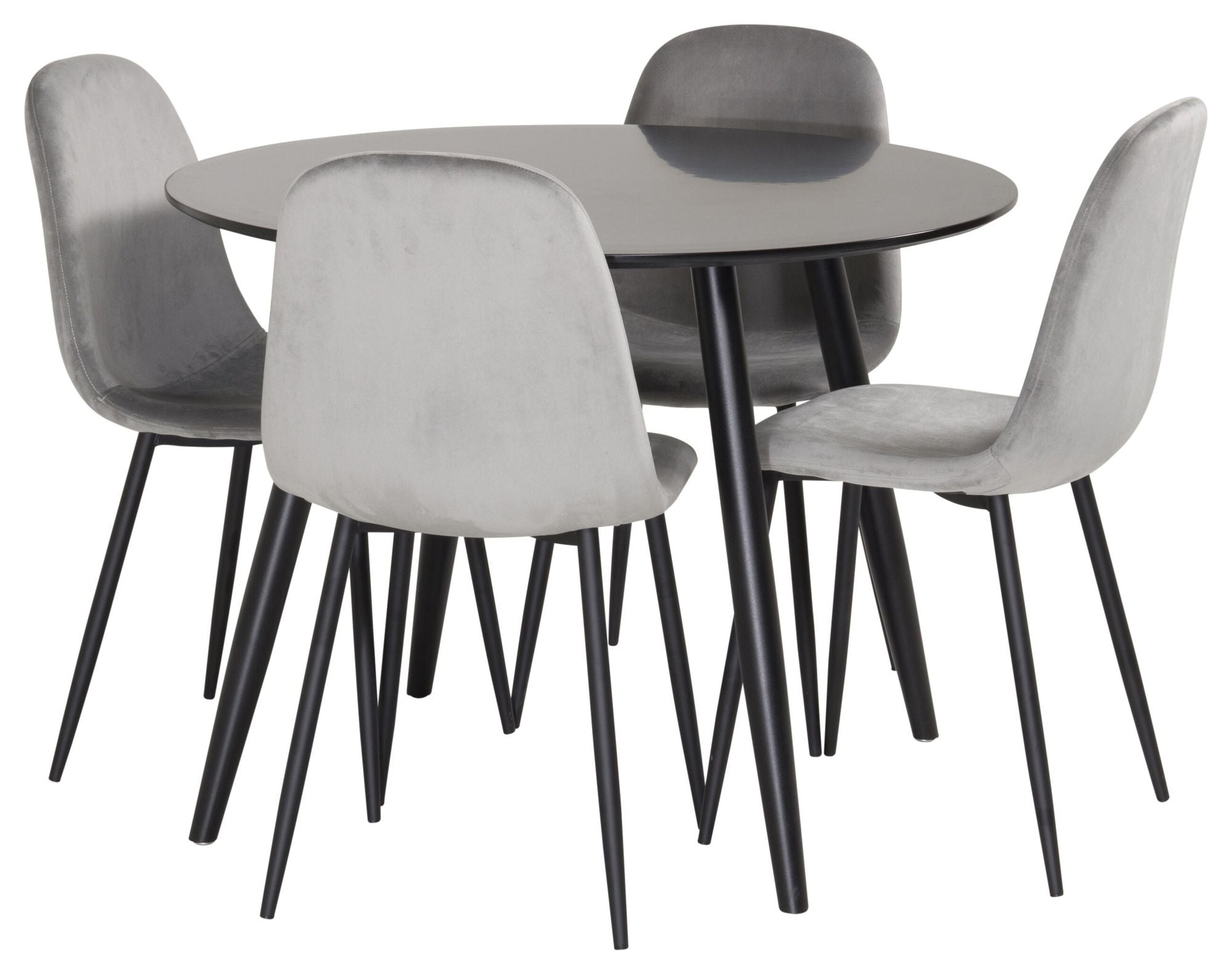 Venture Home Plaza Runt Matbord - Svart / Svart - ø100*H75 +Polar Spisebordsstol - Black legs / Light Grey Velvet _4