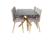 Venture Home Piazza Matbord - Ek-look / svart - 180*90*75 +Windu Lyx Spisebordsstol - Oak-Look / Light Grey _6