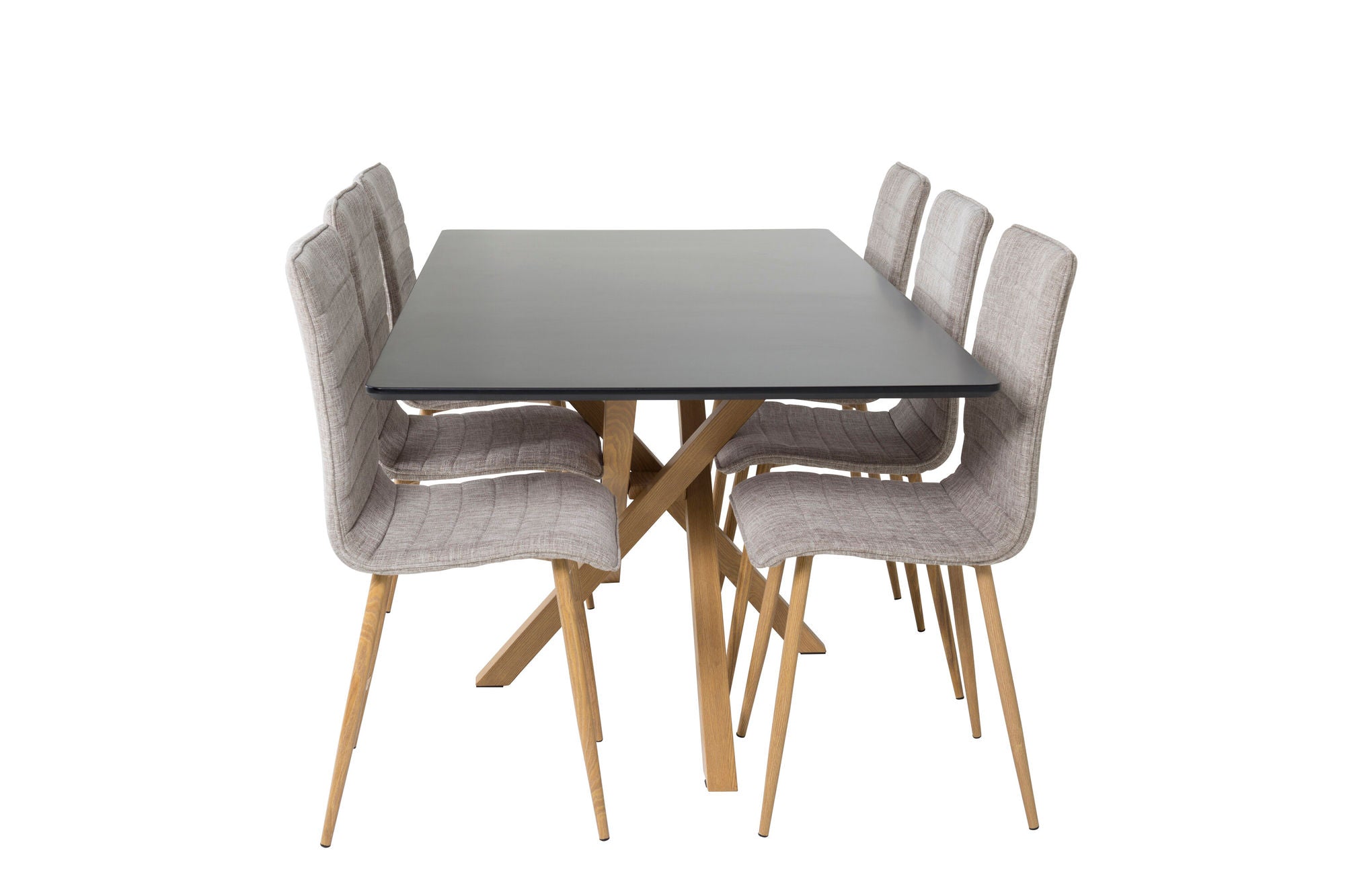 Venture Home Piazza Matbord - Ek-look / svart - 180*90*75 +Windu Lyx Spisebordsstol - Oak-Look / Light Grey _6