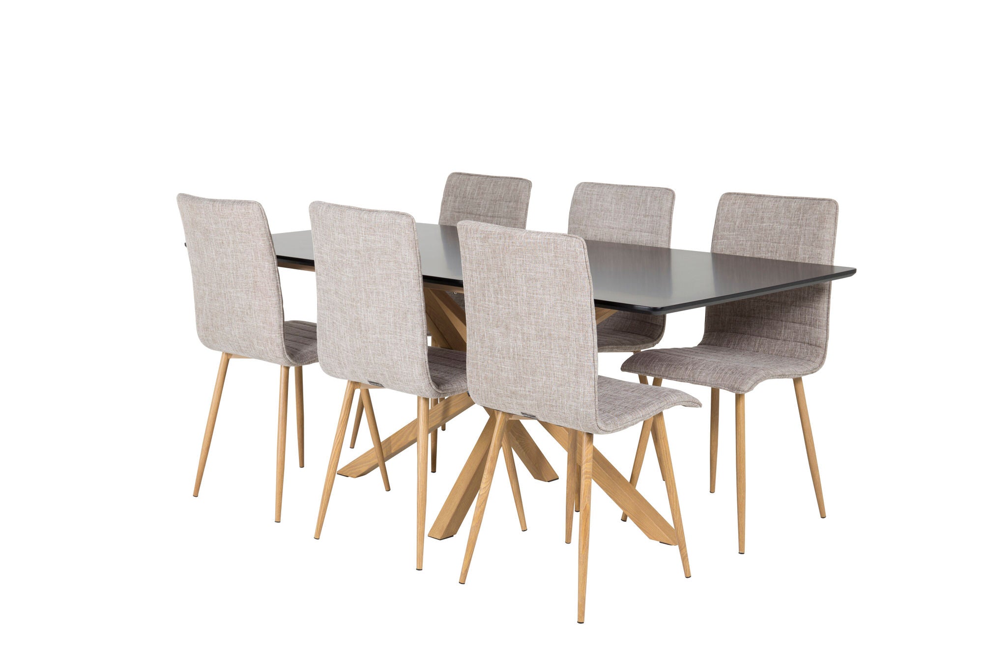 Venture Home Piazza Matbord - Ek-look / svart - 180*90*75 +Windu Lyx Spisebordsstol - Oak-Look / Light Grey _6