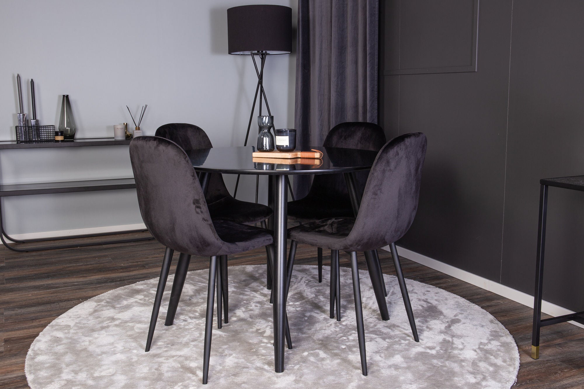 Venture Home Plaza Runt Matbord - Svart / Svart - ø100*H75 +Polar Spisebordsstol - Black legs / Black Velvet _4