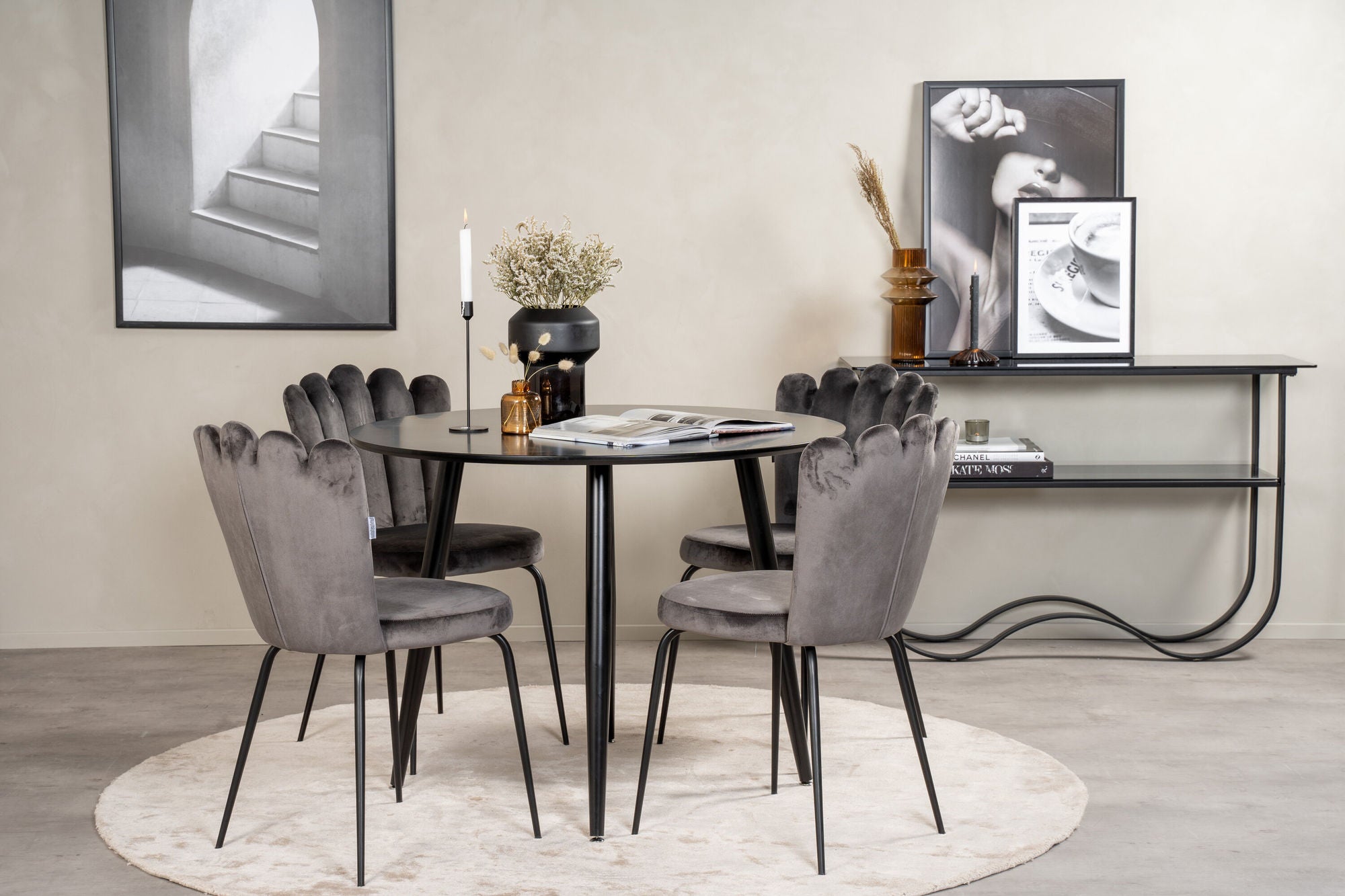 Venture Home Plaza Runt Matbord - Svart / Svart - ø100*H75 +Limhamn stol - Grey _4